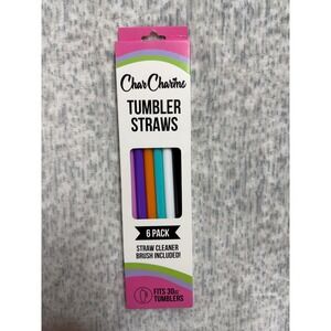CharCharms Tumbler Straws 6 Pack Multi Color Reusable Fits 30oz with Brush‎
